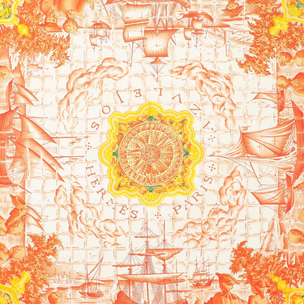 HERMES scarf silk Red Orange White Yellow Green Women