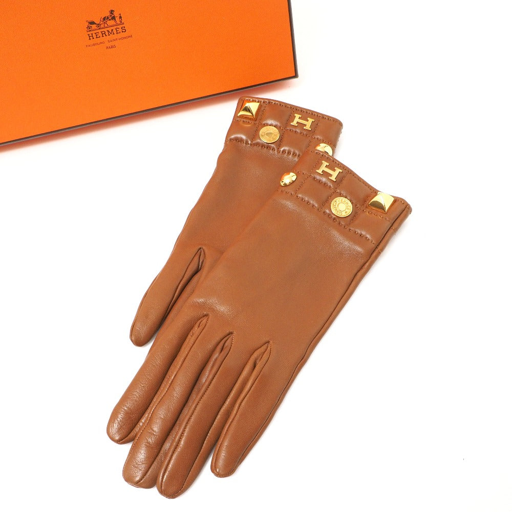 HERMES Glove leather Camel Women 7