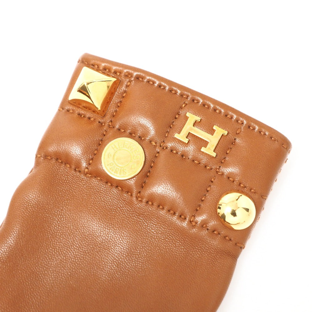 HERMES Glove leather Camel Women 7
