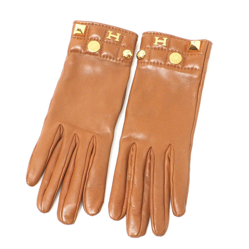 HERMES Glove leather Camel Women 7
