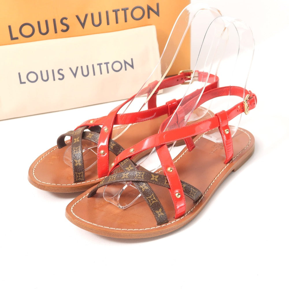 LOUIS VUITTON Sandals Carimbo Monogram canvas Red Dark Brown Beige SC 1106 Women 37 1/2
