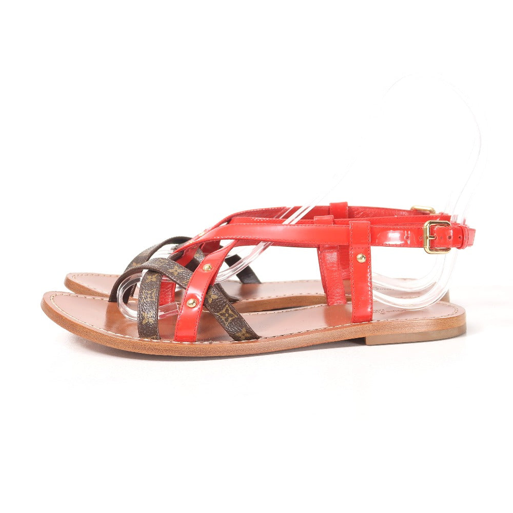 LOUIS VUITTON Sandals Carimbo Monogram canvas Red Dark Brown Beige SC 1106 Women 37 1/2