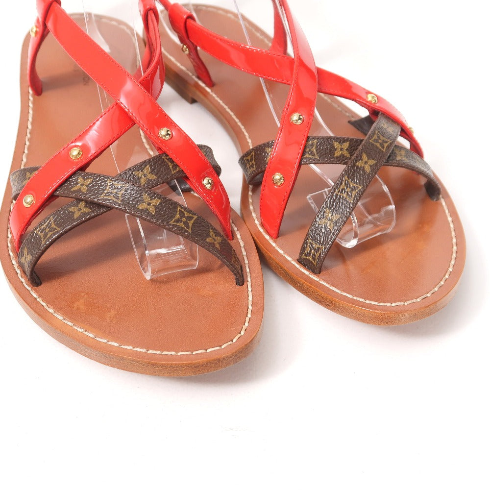 LOUIS VUITTON Sandals Carimbo Monogram canvas Red Dark Brown Beige SC 1106 Women 37 1/2