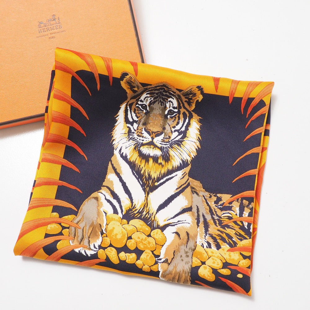 HERMES scarf silk Orange Navy White Beige type Women
