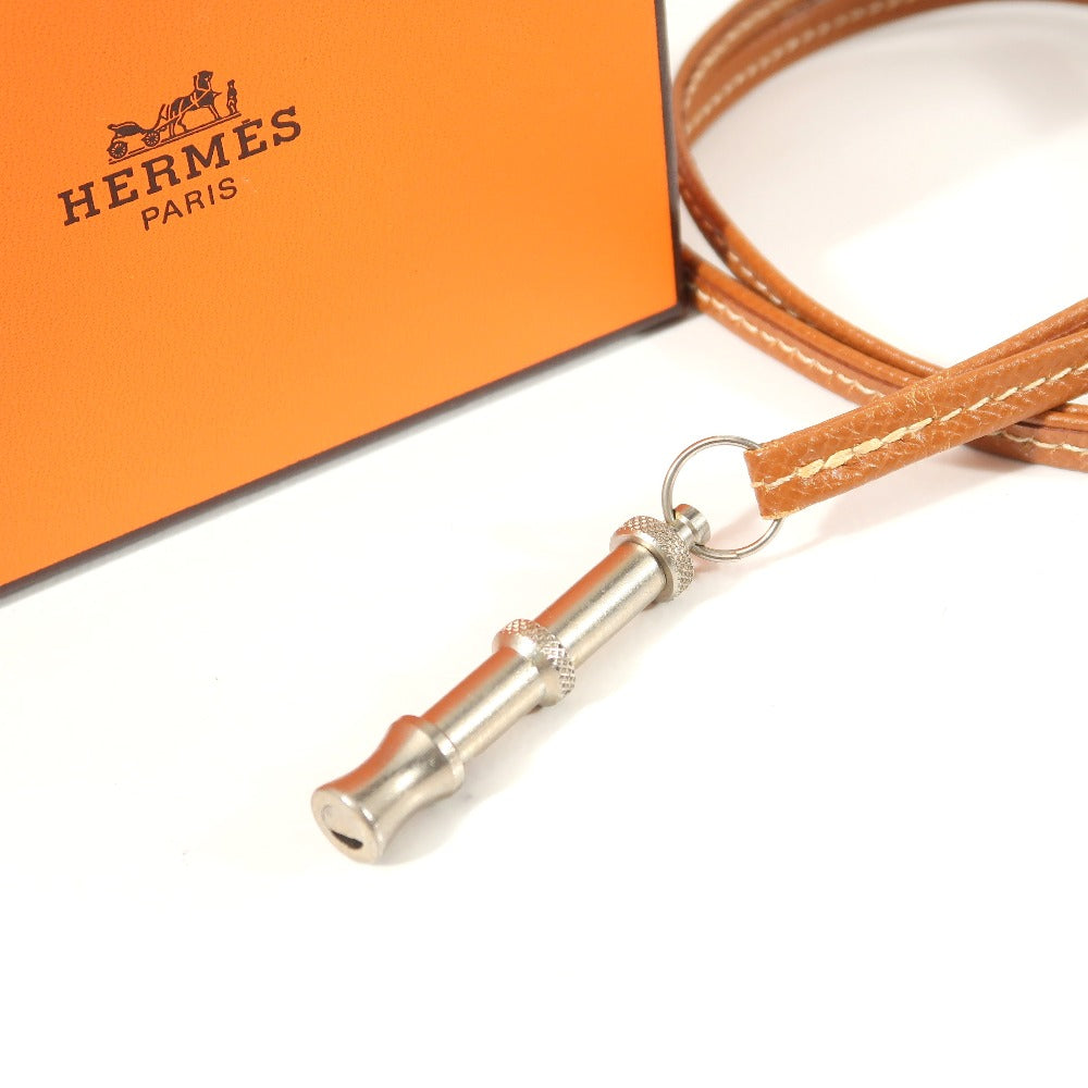 HERMES Necklace leather Brown silver Women