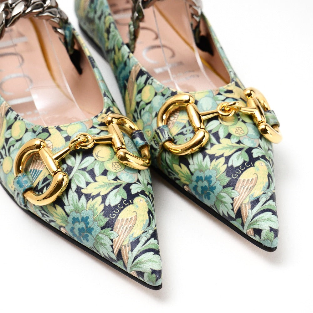 GUCCI pumps leather Green x Gold Chain 639272 Women 36.5
