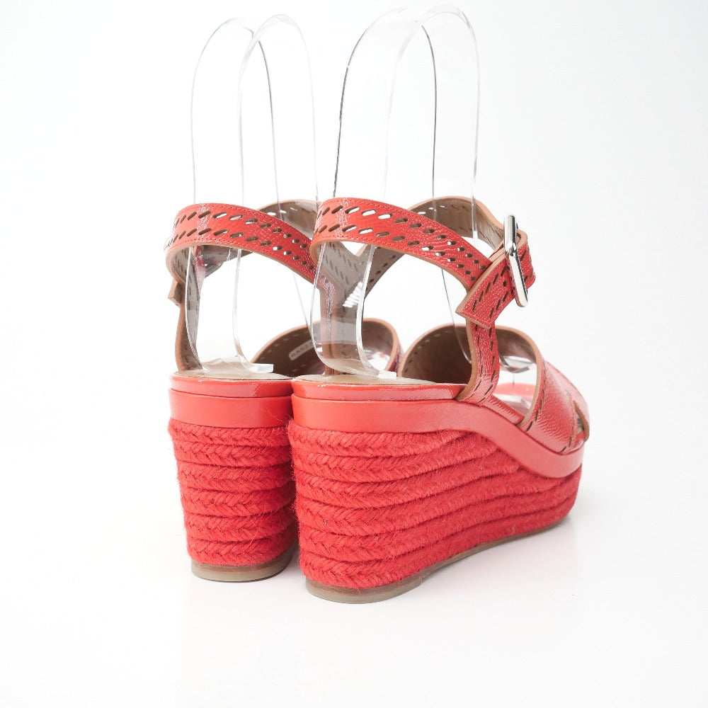 HERMES Sandals leather Red Silver Women 37 1/2