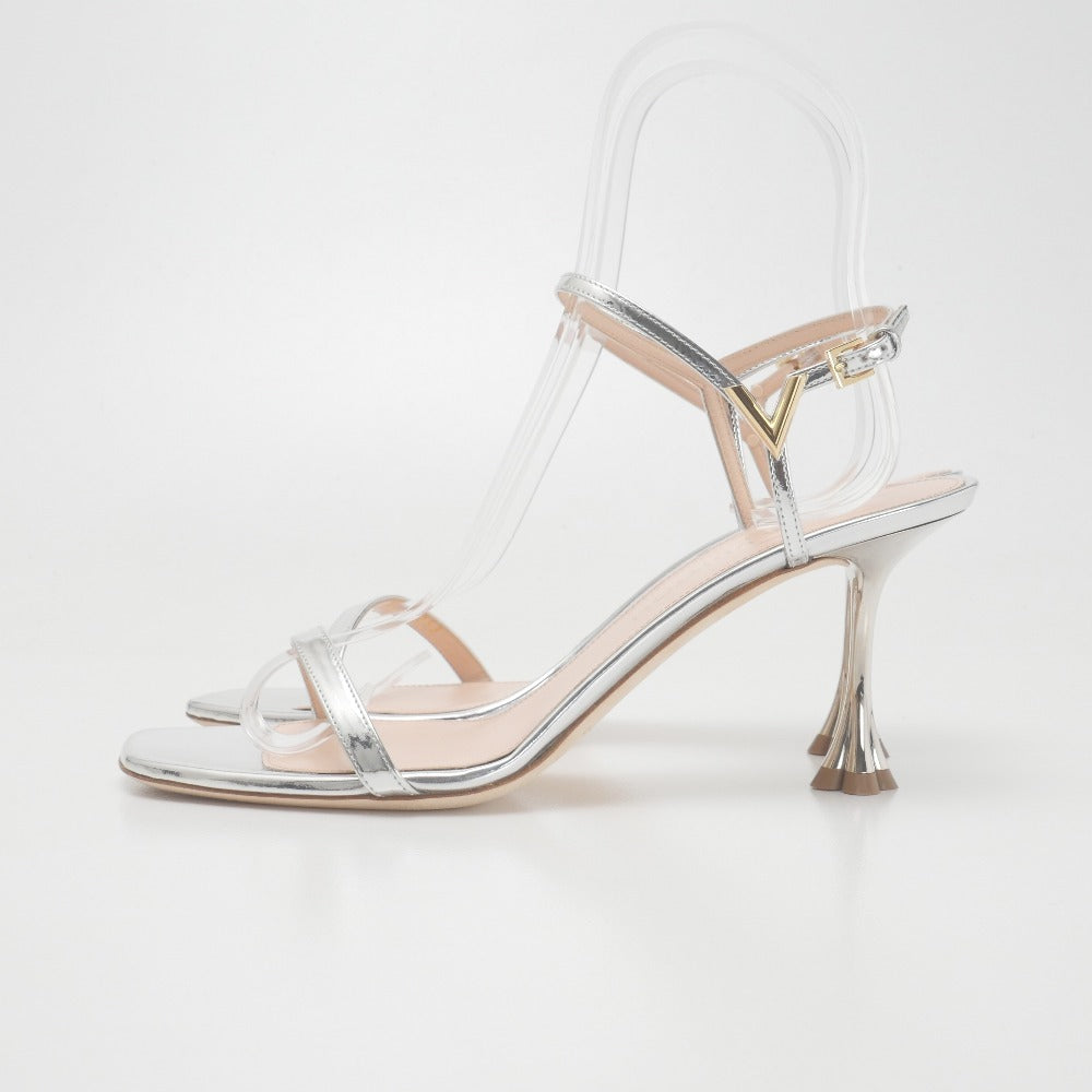 LOUIS VUITTON Sandals Genuine Leather Silver Metal: Gold 40