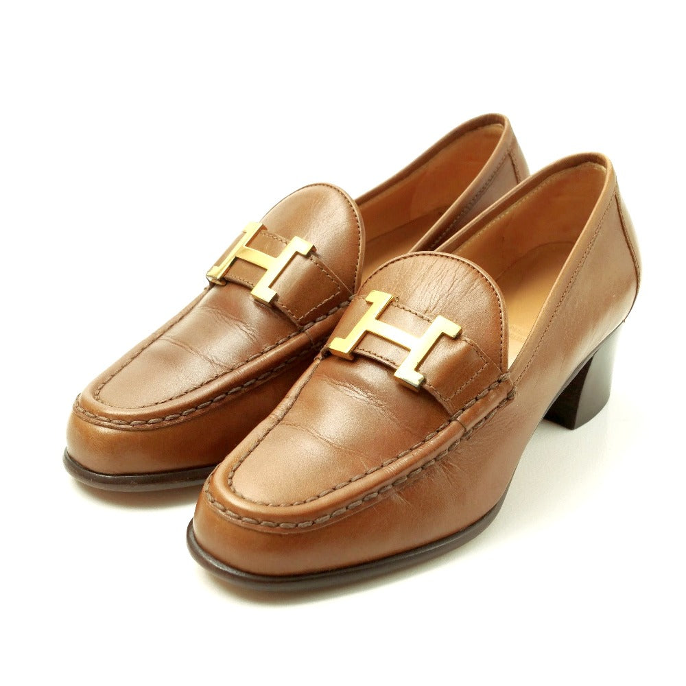 HERMES loafers leather Brown 35
