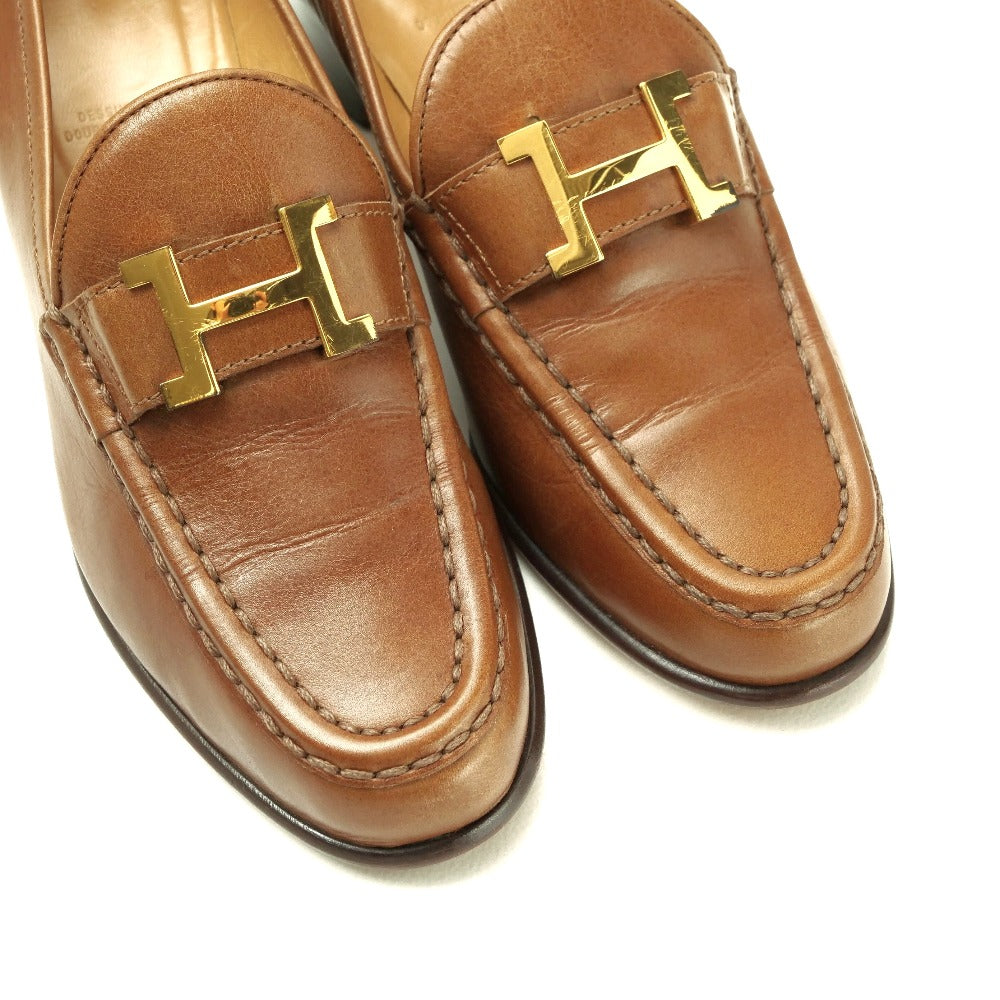 HERMES loafers leather Brown 35