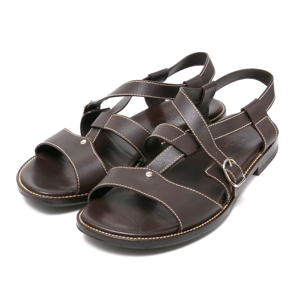 HERMES Sandals leather Dark brown 41