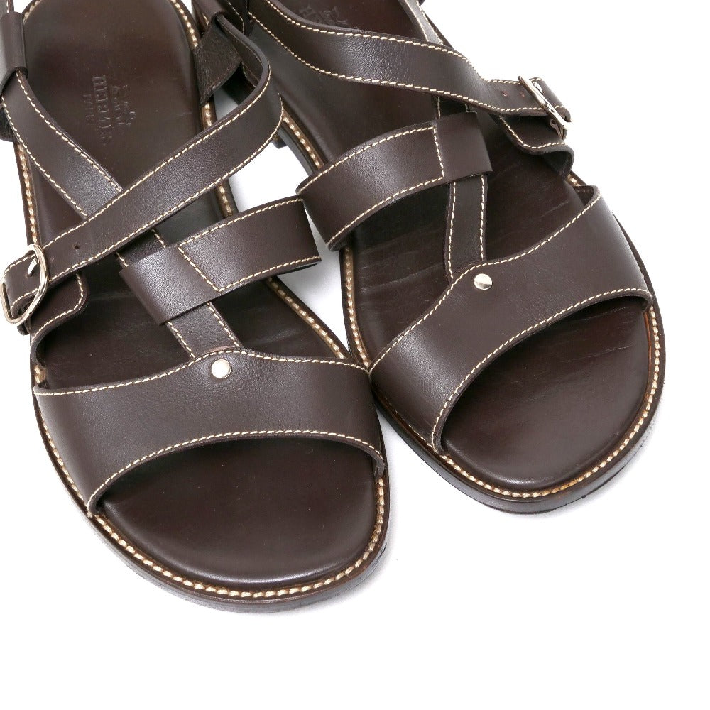 HERMES Sandals leather Dark brown 41
