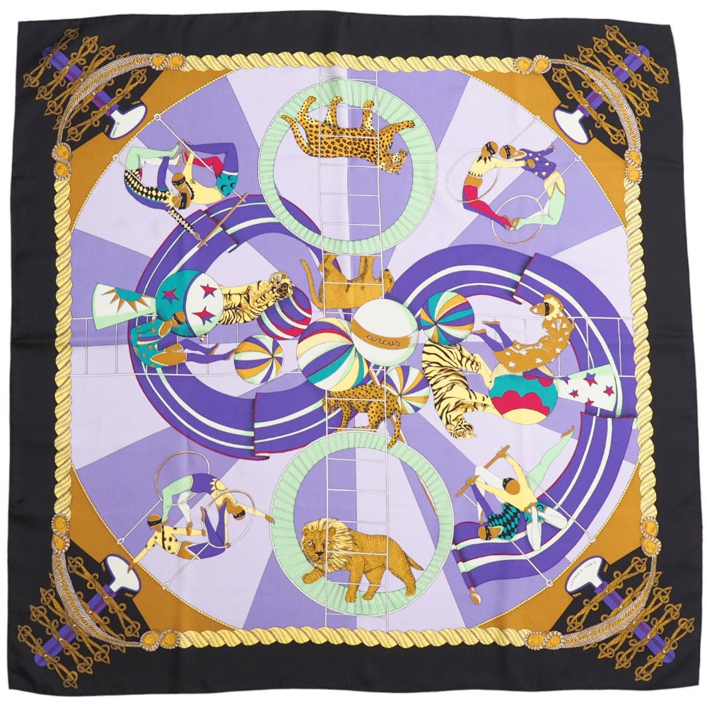 HERMES scarf Twill Black multicolor Carre90 circus circus
