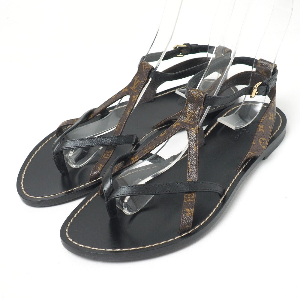 LOUIS VUITTON Sandals leather Black brown 37