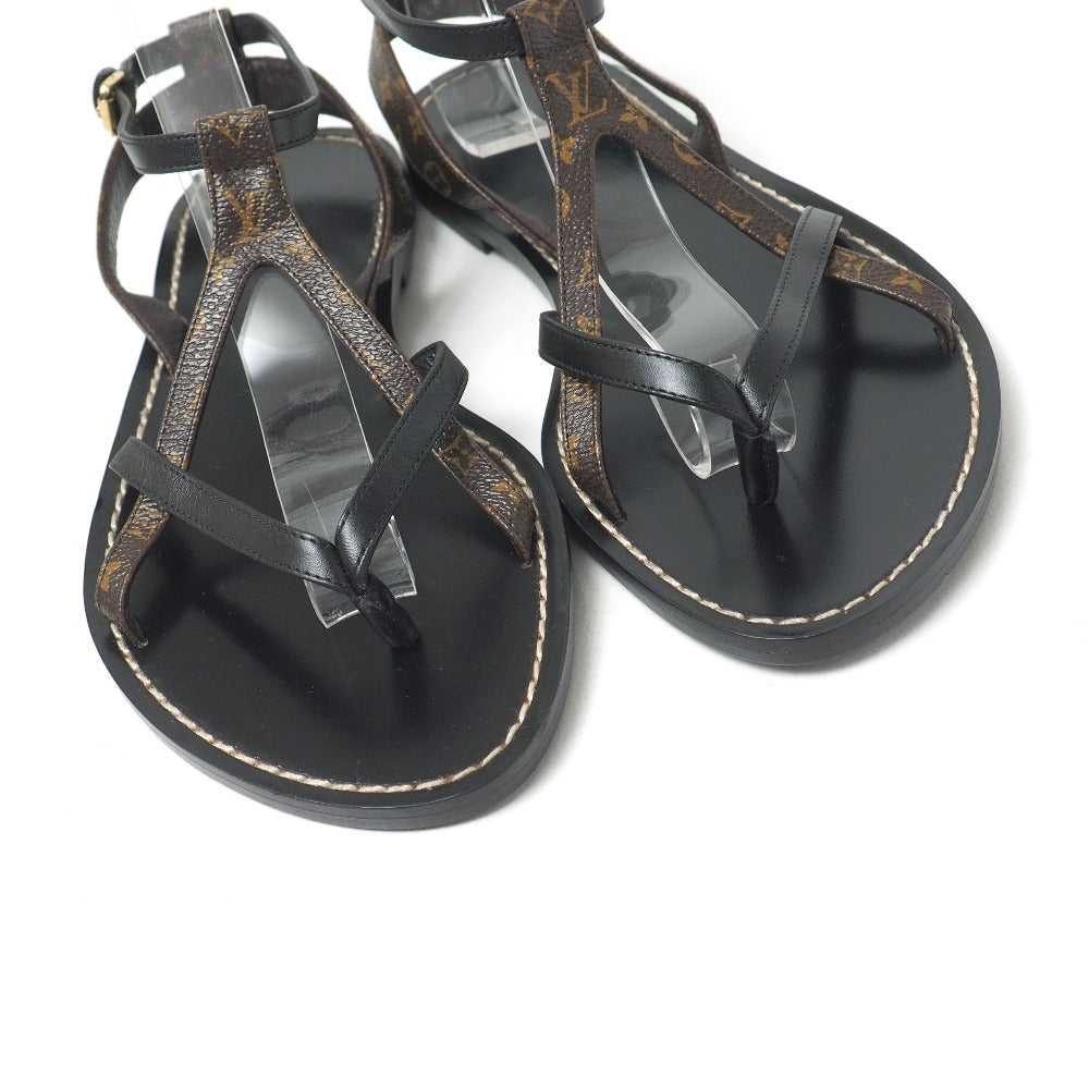 LOUIS VUITTON Sandals leather Black brown 37