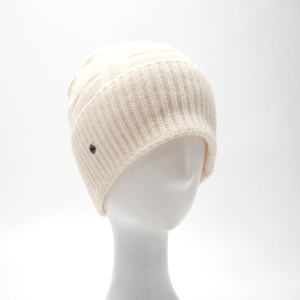 HERMES Knit cap Hair 100% Cream type S