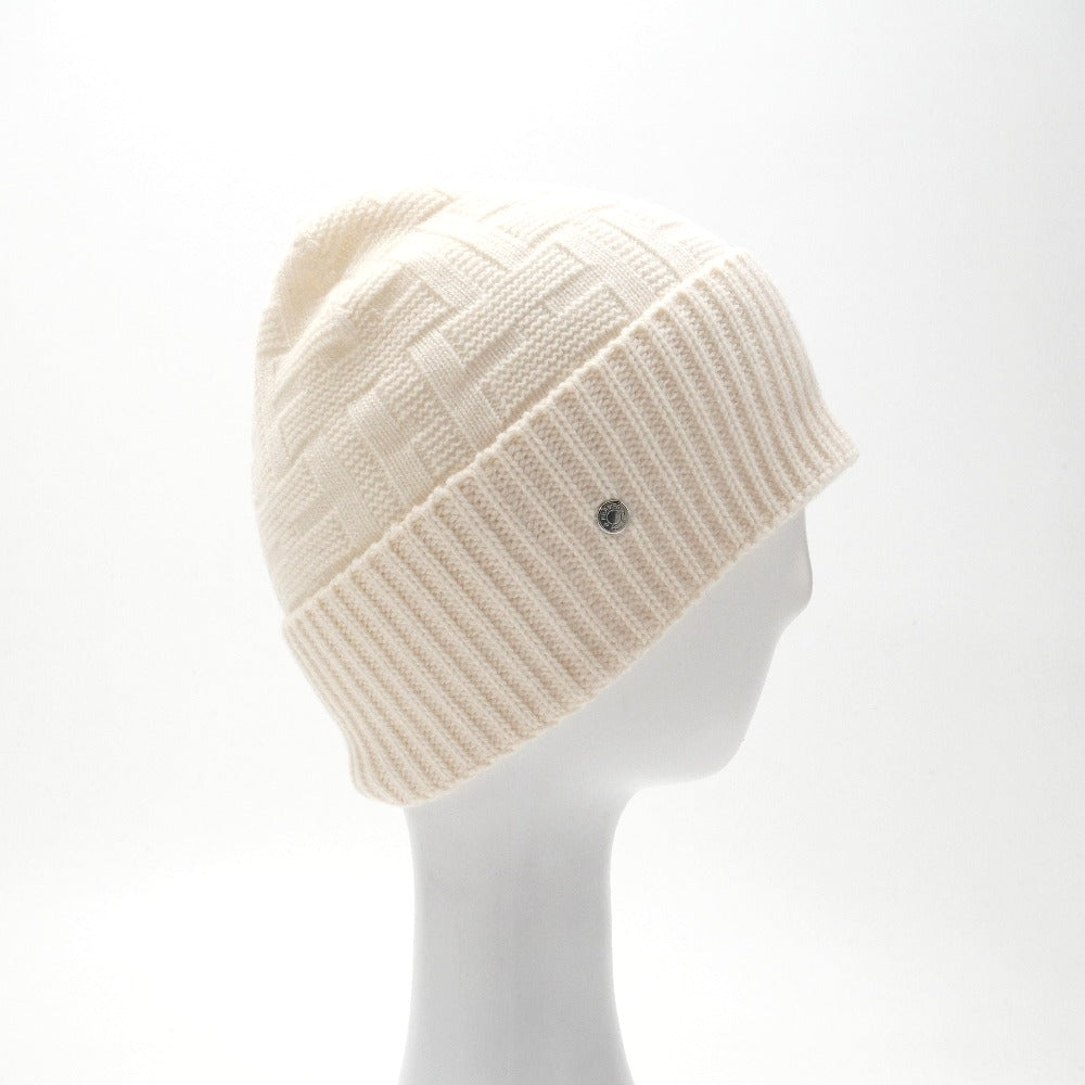HERMES Knit cap Hair 100% Cream type S