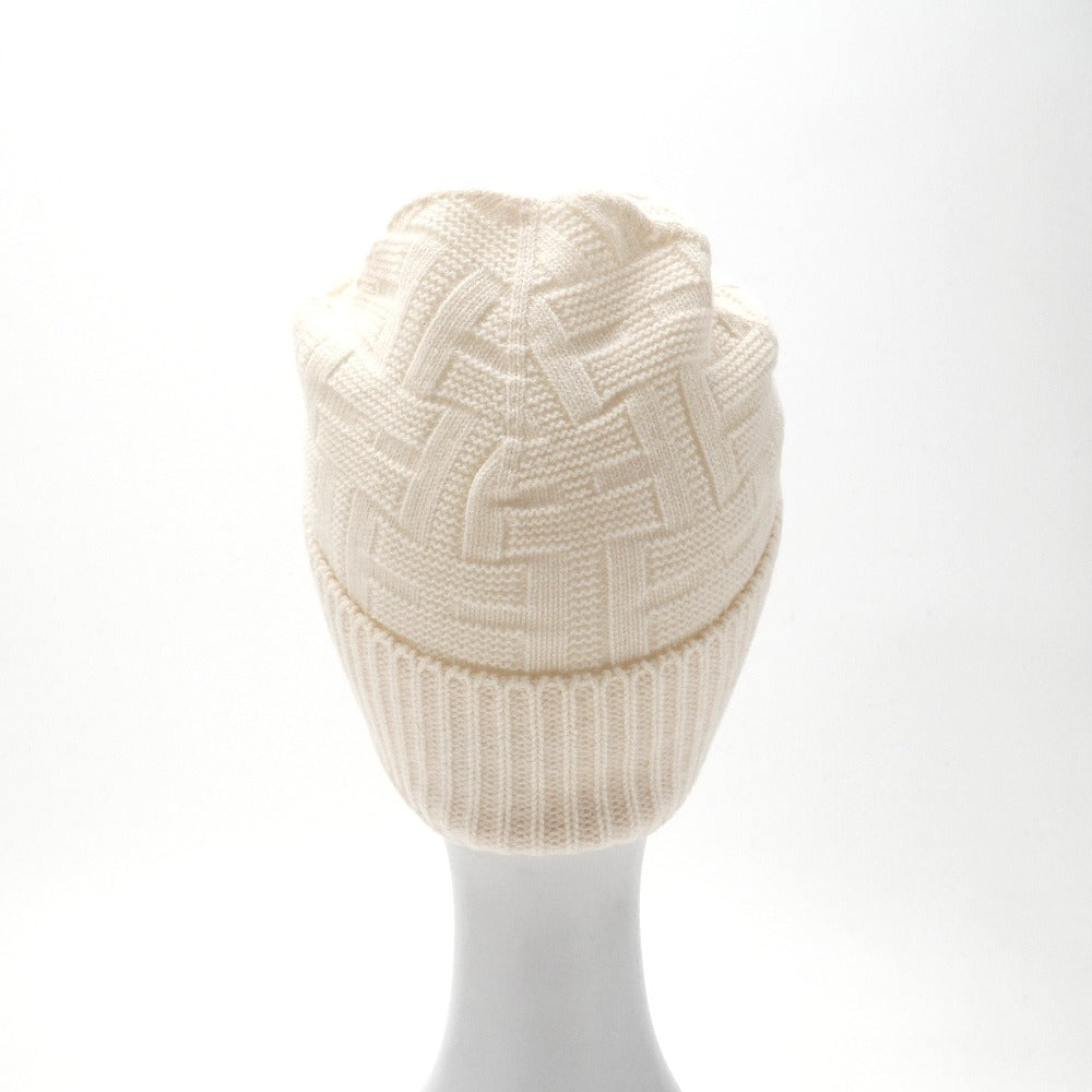 HERMES Knit cap Hair 100% Cream type S