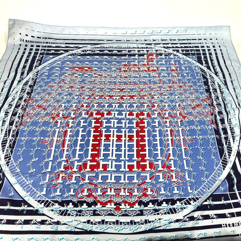 HERMES scarf silk blue Carre90