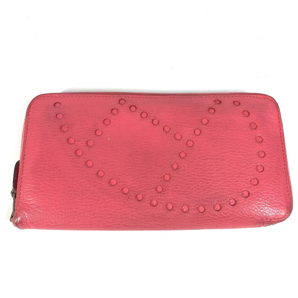 HERMES Long Wallet Purse Shave pink Punching logo Evelyn Azap-Long