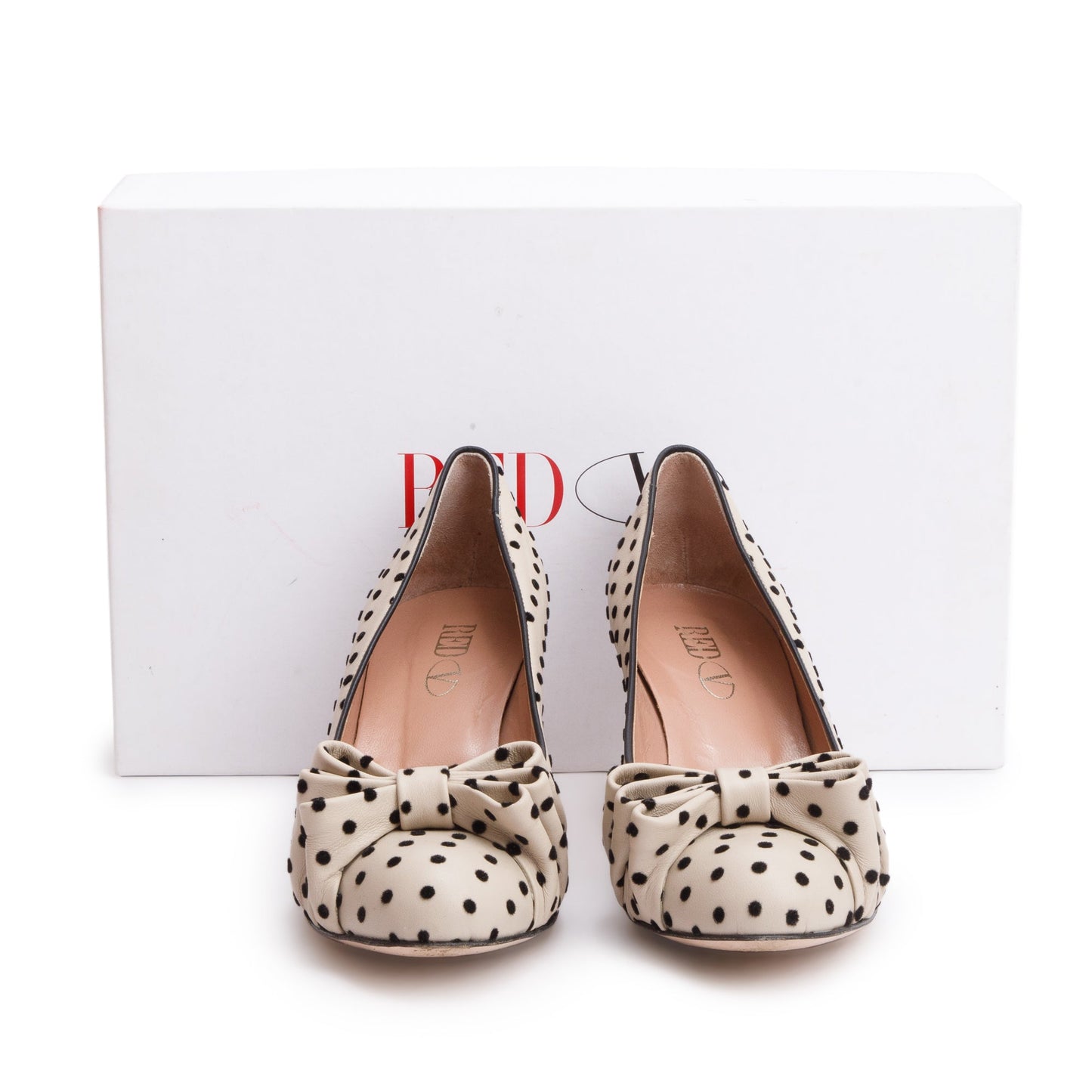 RED Valentino Beige Polka Dot Satin Bow Accent Pumps, Size 39