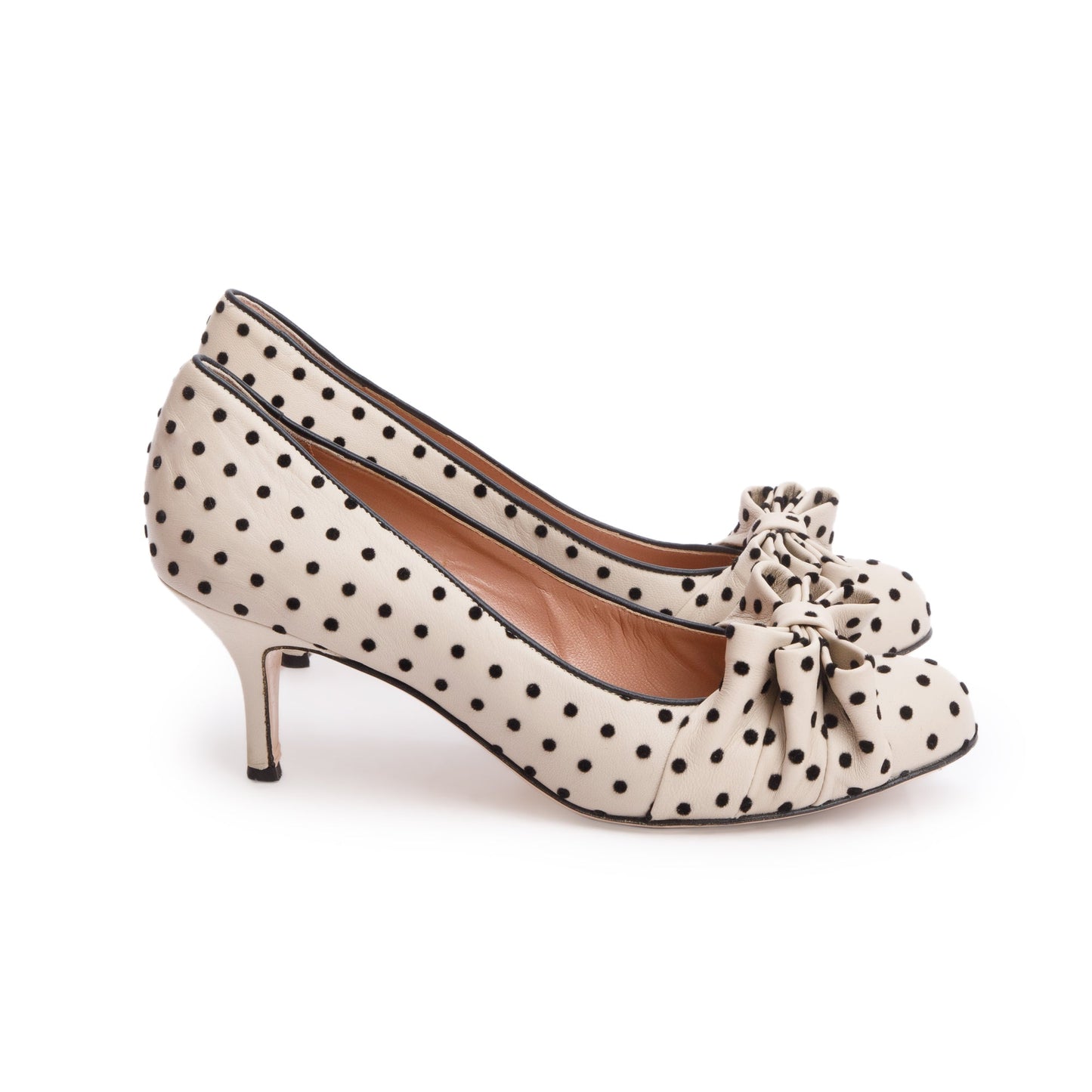 RED Valentino Beige Polka Dot Satin Bow Accent Pumps, Size 39