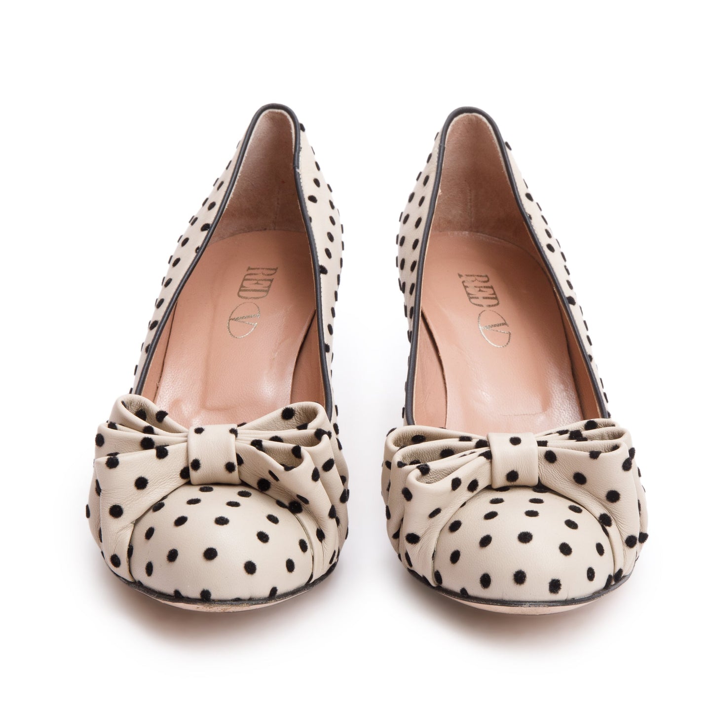 RED Valentino Beige Polka Dot Satin Bow Accent Pumps, Size 39