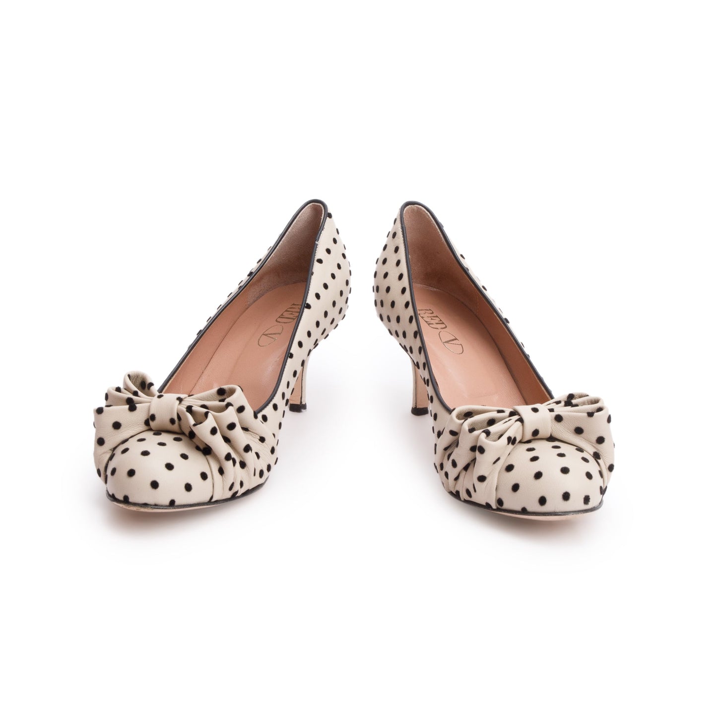 RED Valentino Beige Polka Dot Satin Bow Accent Pumps, Size 39