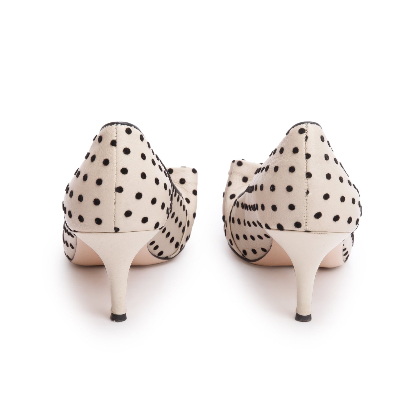 RED Valentino Beige Polka Dot Satin Bow Accent Pumps, Size 39