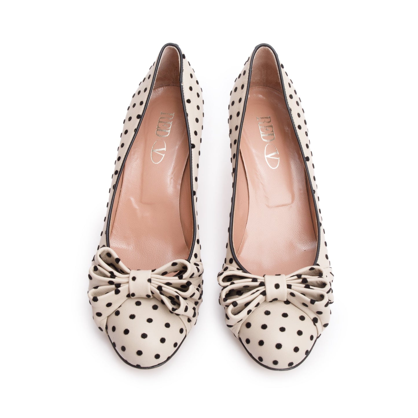 RED Valentino Beige Polka Dot Satin Bow Accent Pumps, Size 39