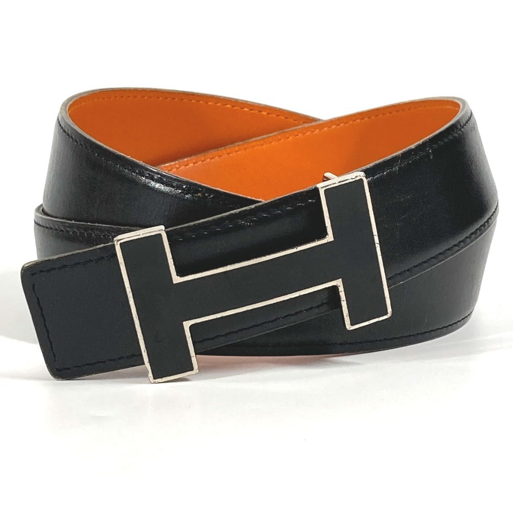 HERMES belt leather black By color H belt logo 85