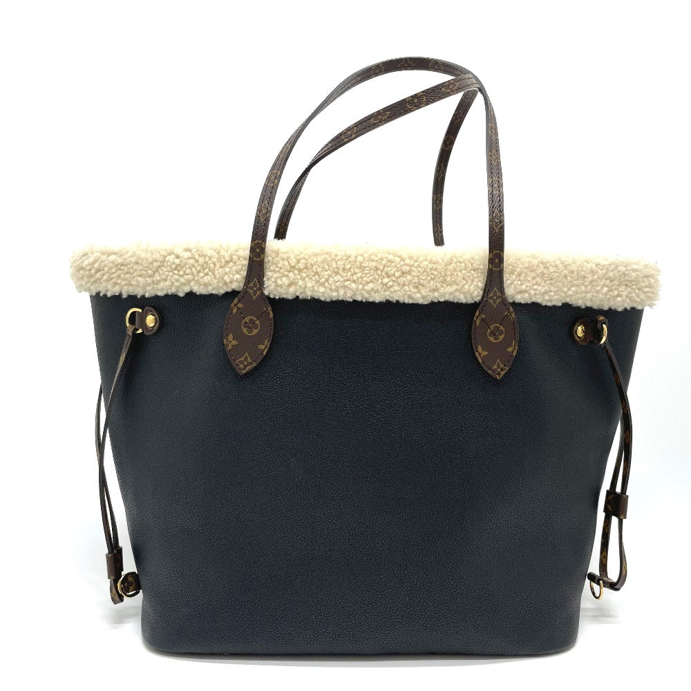 LOUIS VUITTON Tote Bag M56960 Calf leather black Shearling Monogram Flower LV Initials Neverfull MM