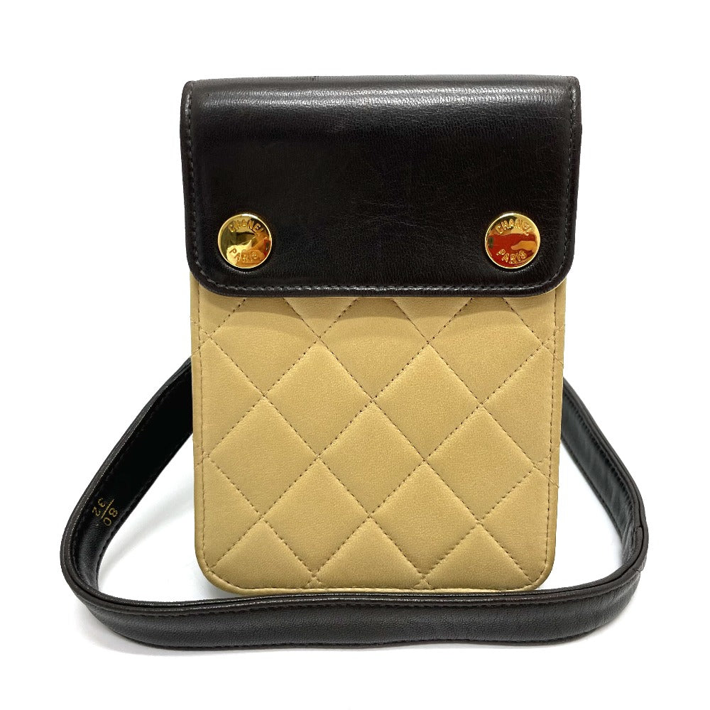 CHANEL Waist bag lambskin Black x beige Matrasse Bicolor Women