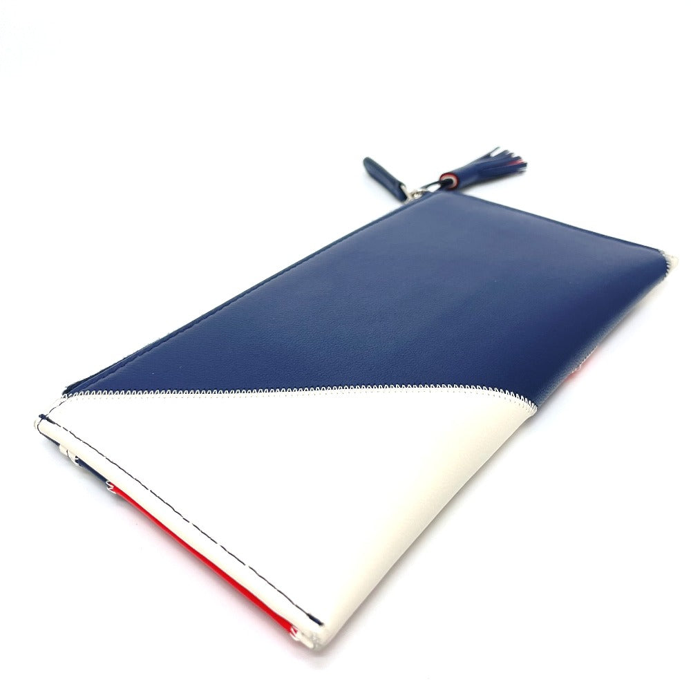 CHANEL Card Case lambskin Blue x white x red CC COCO Mark fringe Women
