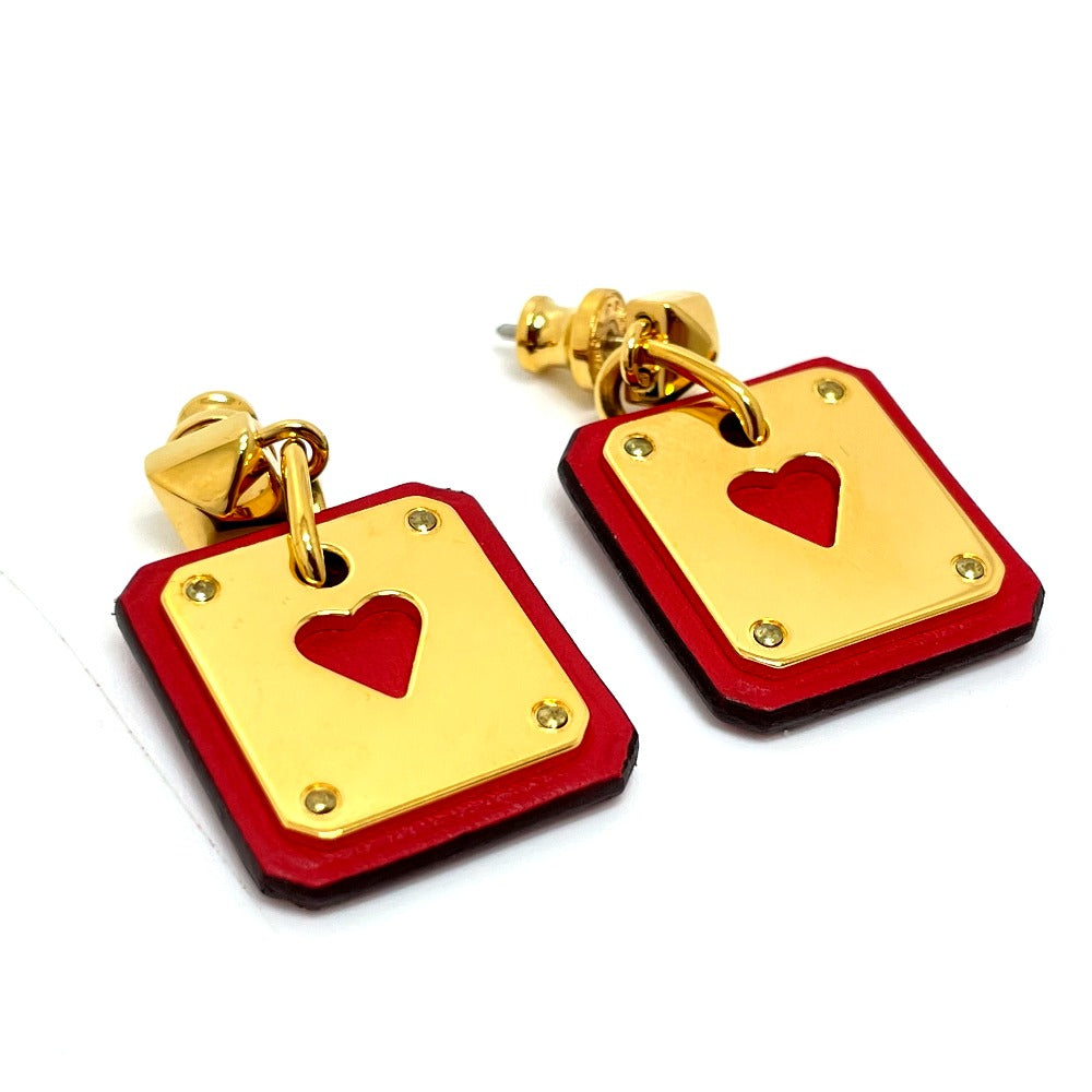 HERMES Pierce Gold Plated / Leather Red heart Asdukour PM Women