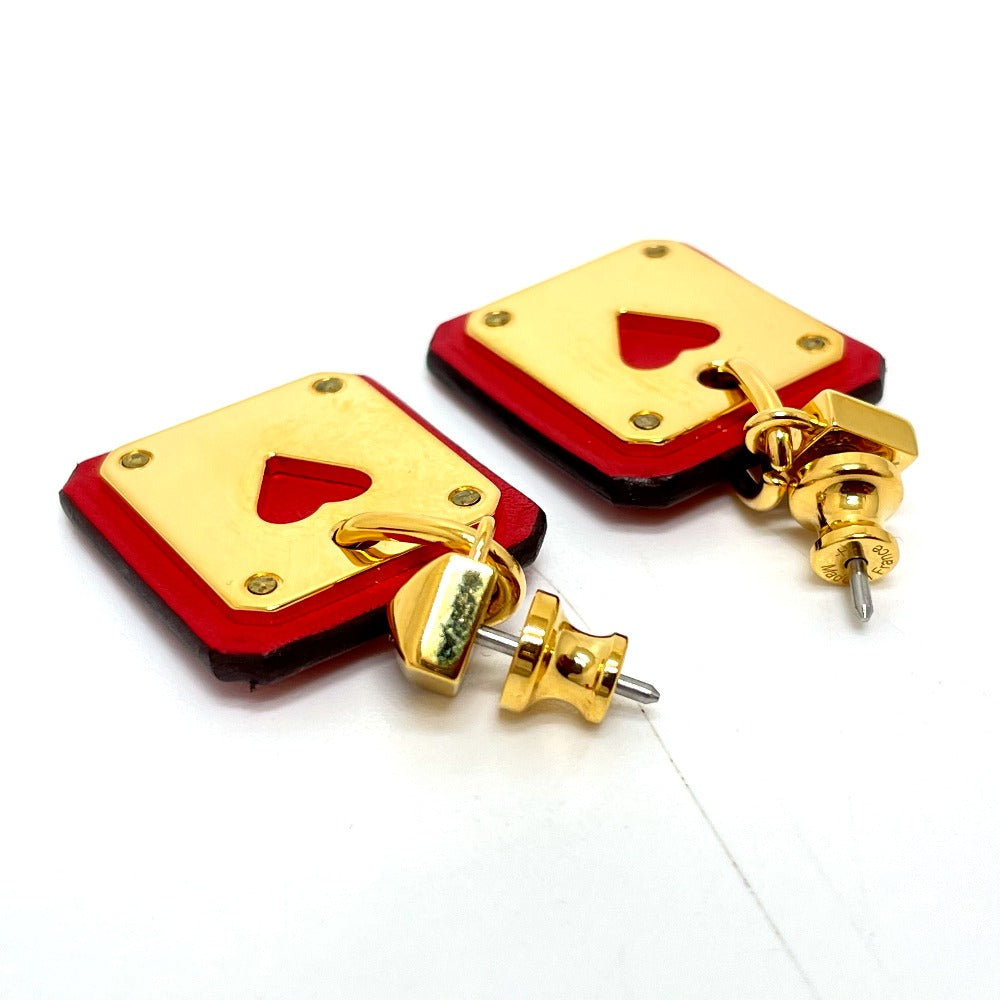 HERMES Pierce Gold Plated / Leather Red heart Asdukour PM Women