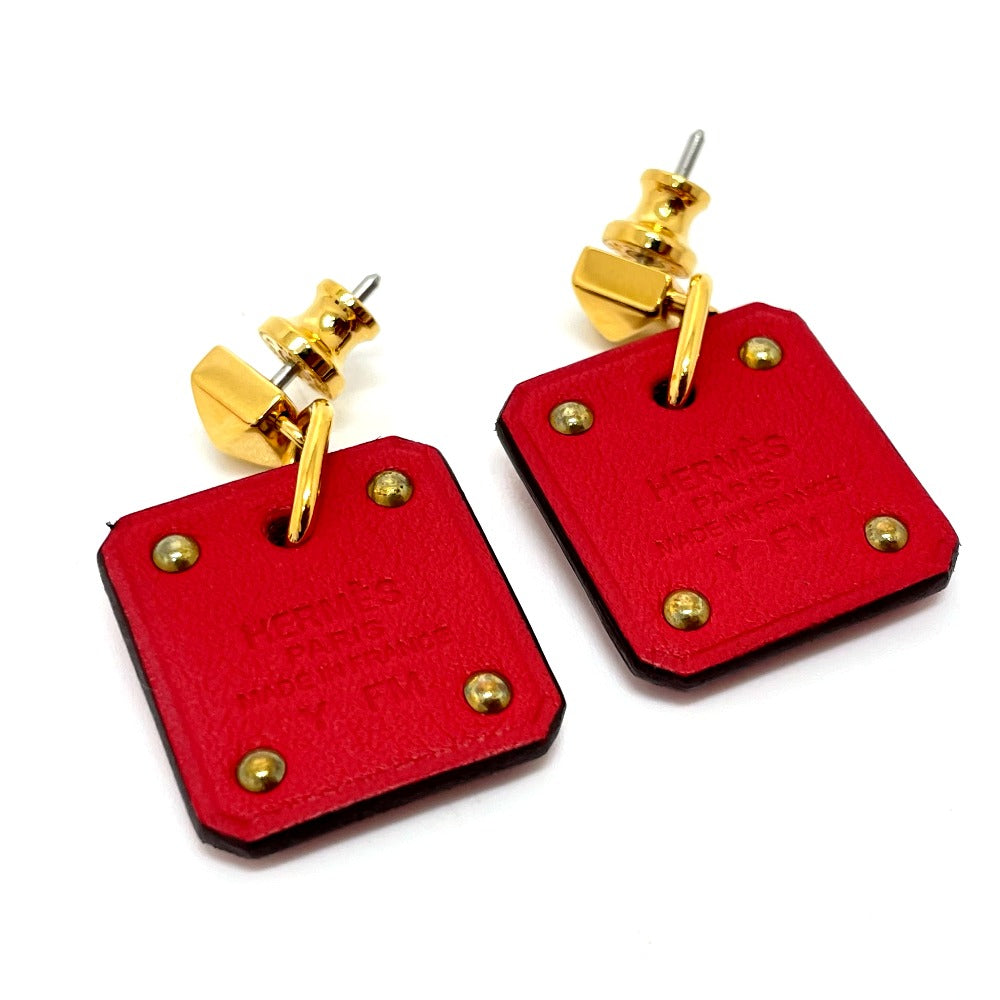 HERMES Pierce Gold Plated / Leather Red heart Asdukour PM Women