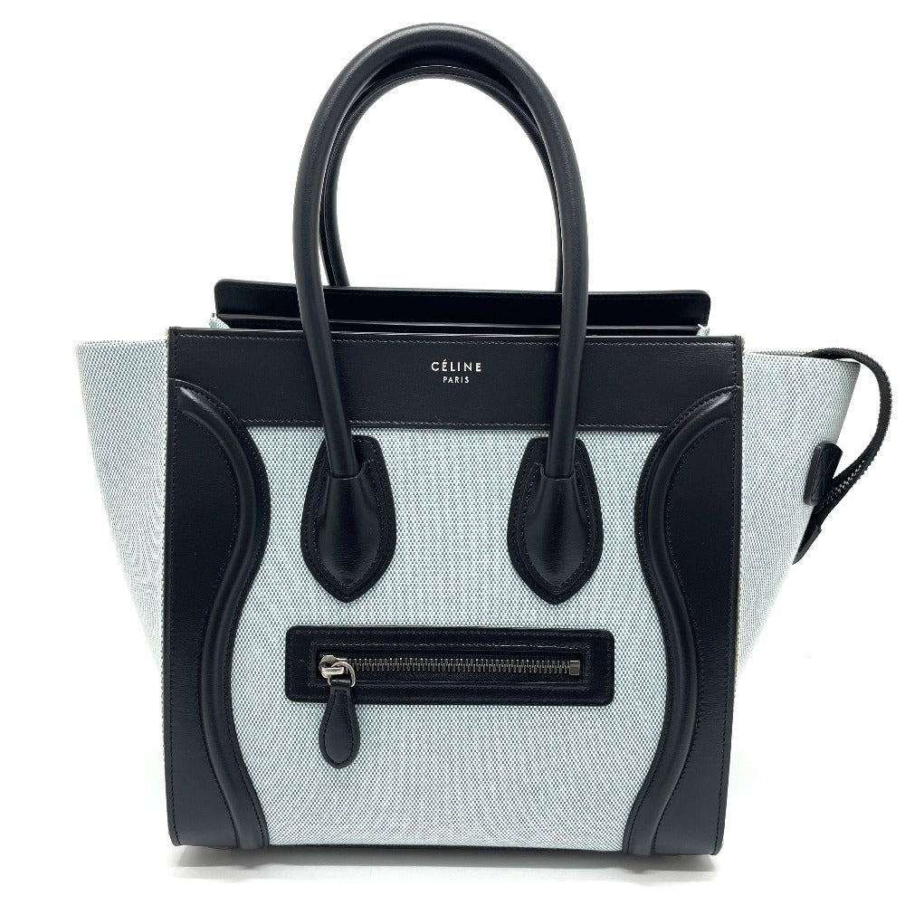CELINE Handbag 167792 Leather / canvas Blue x black Luggage micro shopper Women