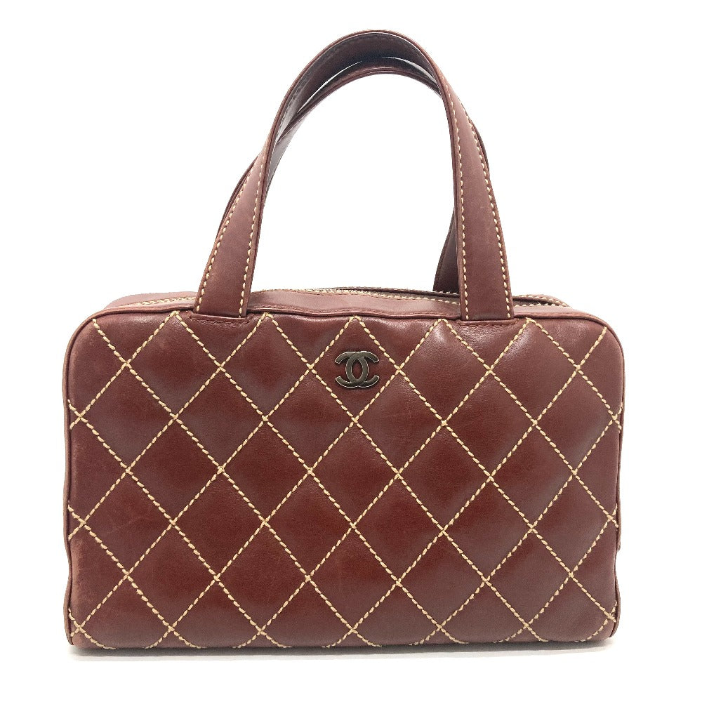 CHANEL Handbag Calfskin Brown CC COCO Mark Wild stitch Women