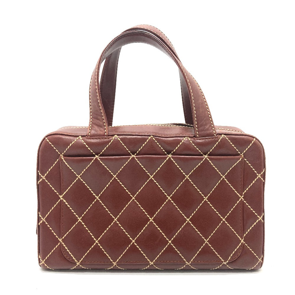 CHANEL Handbag Calfskin Brown CC COCO Mark Wild stitch Women