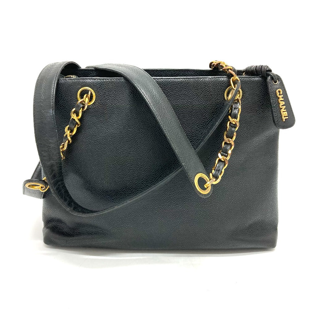 CHANEL Shoulder Bag Caviar skin black CC COCO Mark Matrasse Women