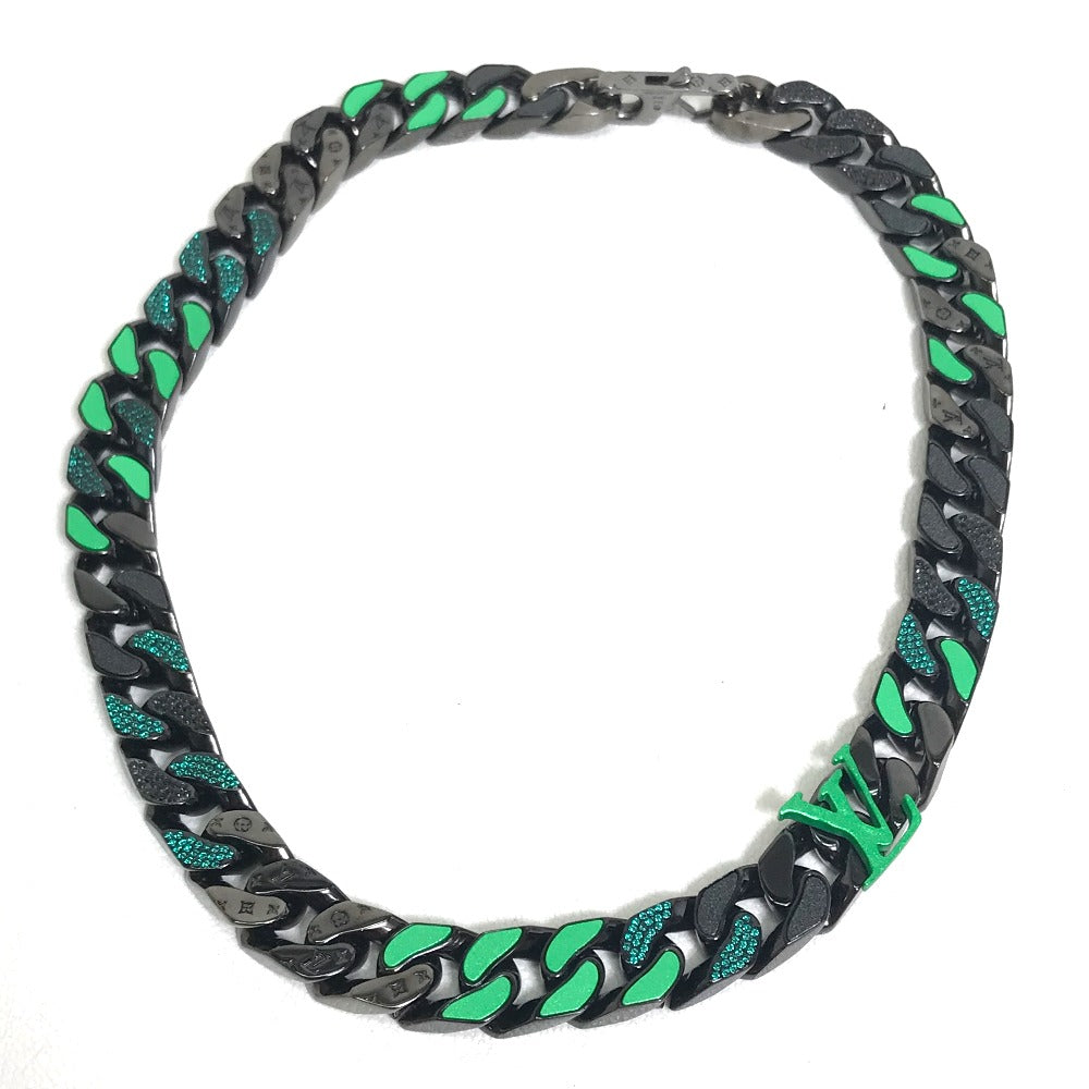 LOUIS VUITTON Necklace MP2853 metal Black / green LV Collier Chain Links Patches