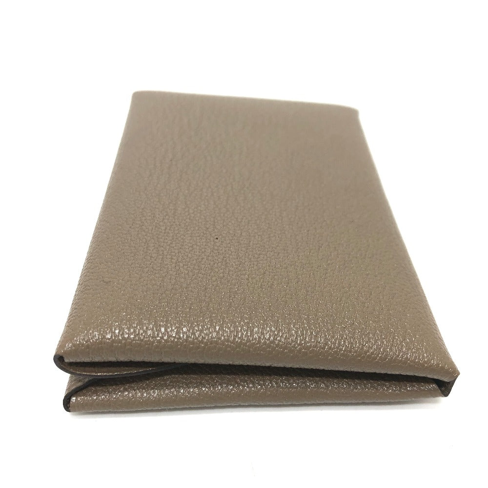 HERMES Card Case Chevre Misol Brown Calvi duo Women
