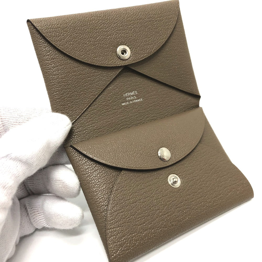 HERMES Card Case Chevre Misol Brown Calvi duo Women