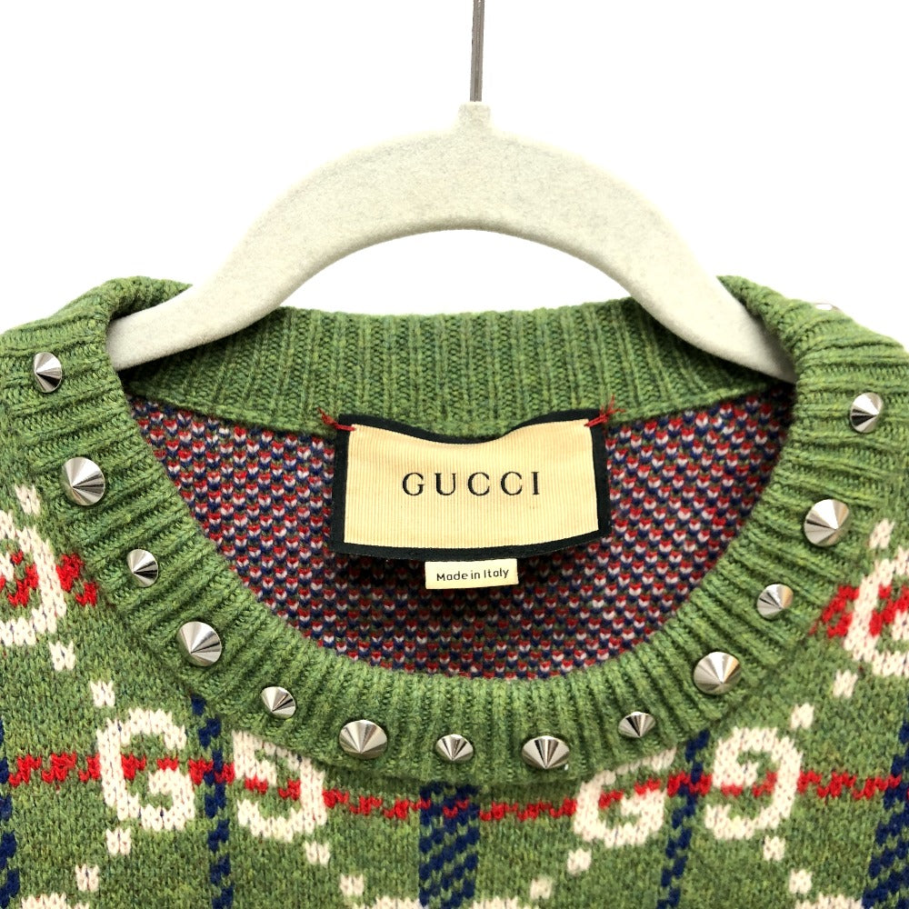 GUCCI sweater 713571 wool green GG Studs mens