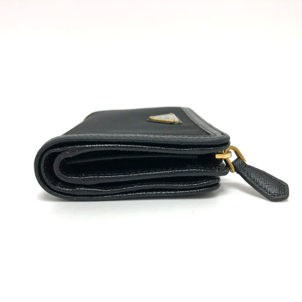 PRADA Folded wallet 1ML225 Nylon leather black triangle plate Women