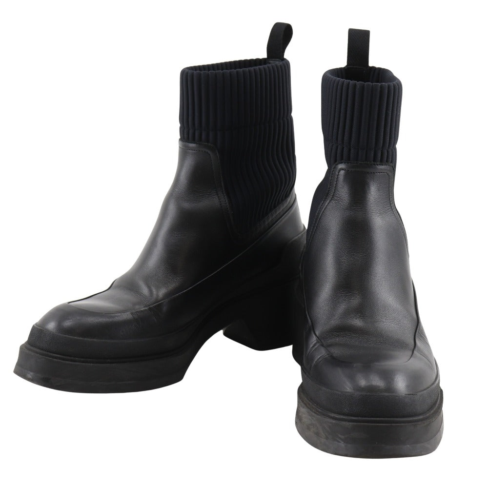 HERMES boots 192095Z Calfskin black VADROUILLE Vandal Ribbed ankle short boots Women 35