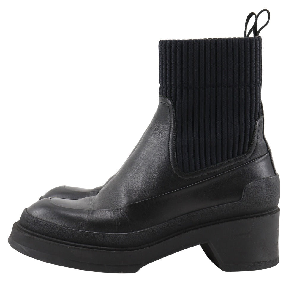 HERMES boots 192095Z Calfskin black VADROUILLE Vandal Ribbed ankle short boots Women 35