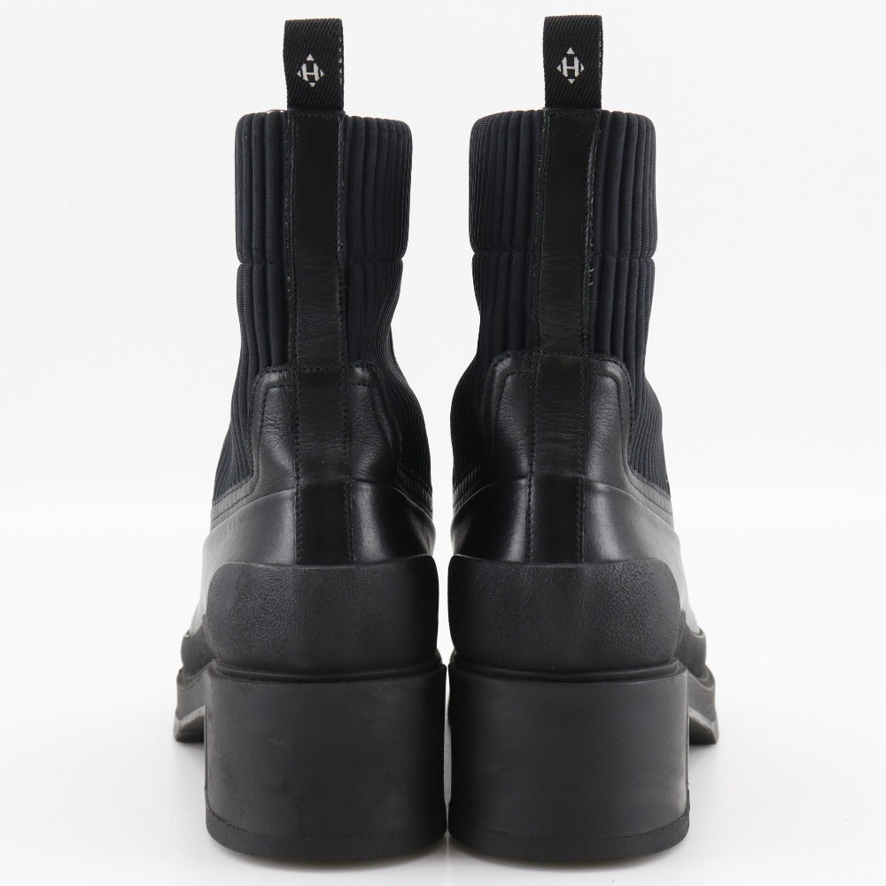 HERMES boots 192095Z Calfskin black VADROUILLE Vandal Ribbed ankle short boots Women 35