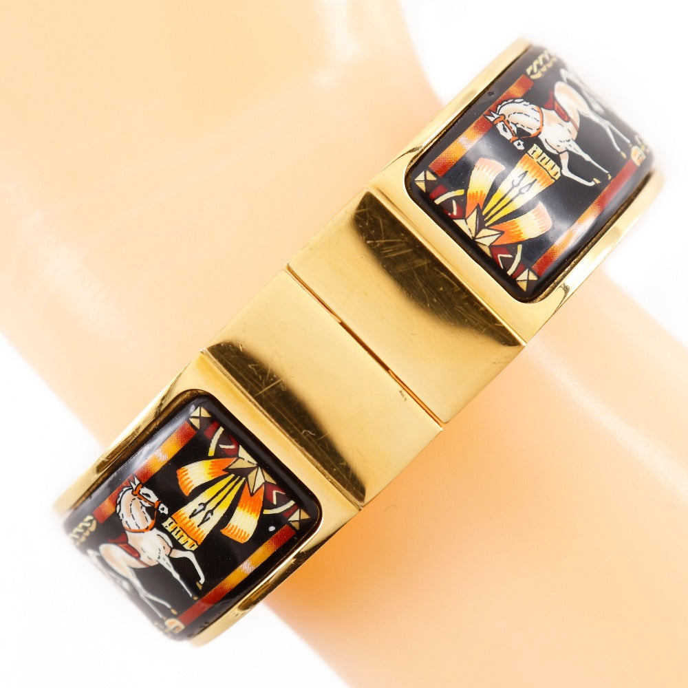 HERMES bracelet Plated Gold black Bangle Shippo Horse Pattern Location Maille Women